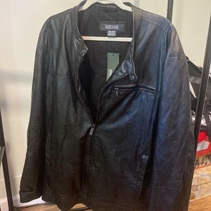 Faux leather jacket.